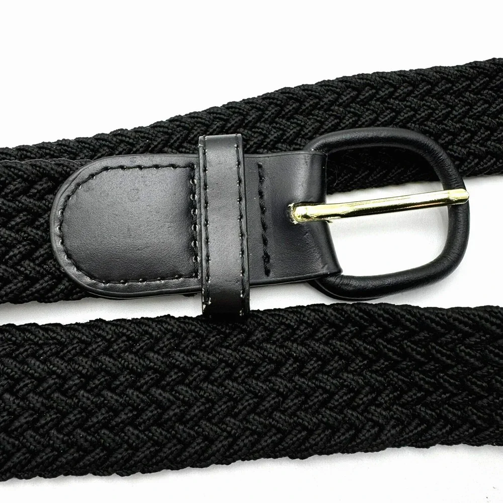 Men's XL‎ Black Braided Woven Stretch Golf Belt Leather End Pieces Preppy Casual